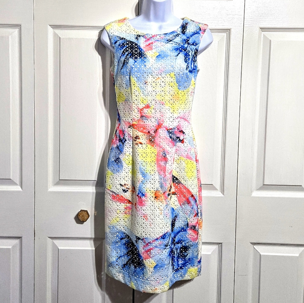 Antonio Melani Colorful Cutout Pattern Sheath Dress Pastel Watercolor Floral